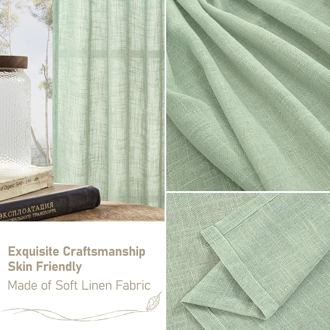 40 Inch Length Linen Curtains for Small Windows Over Silk 2 Panels | Semi Sheer - Image 6