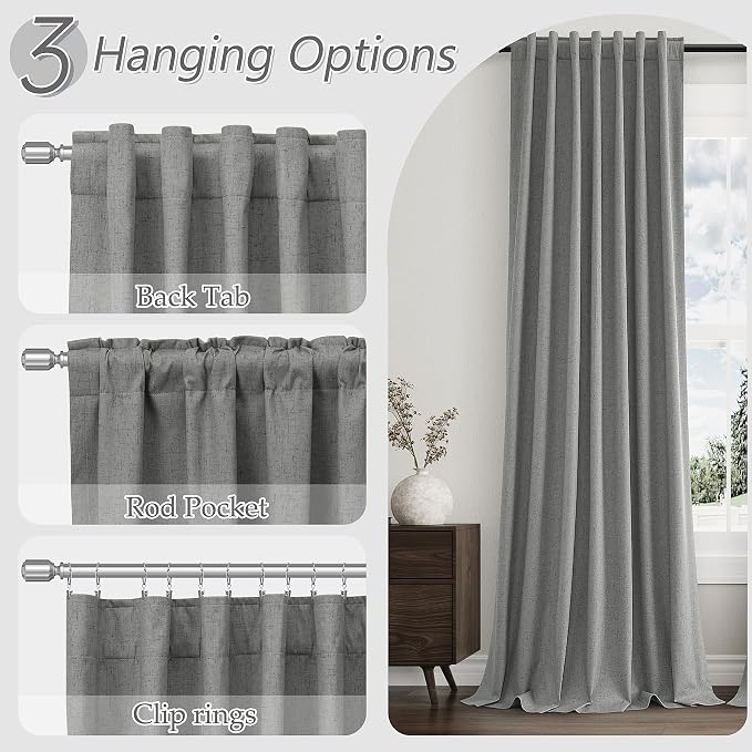 100% Blackout Linen Curtains 72 Inch Length 2 Panels Set - Image 6