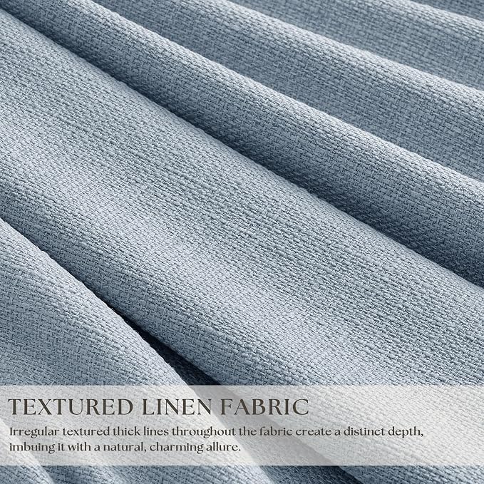 Light Blue Pinch Pleated Dual Layer Blackout Linen Curtains 102 Inches Long | - Image 2