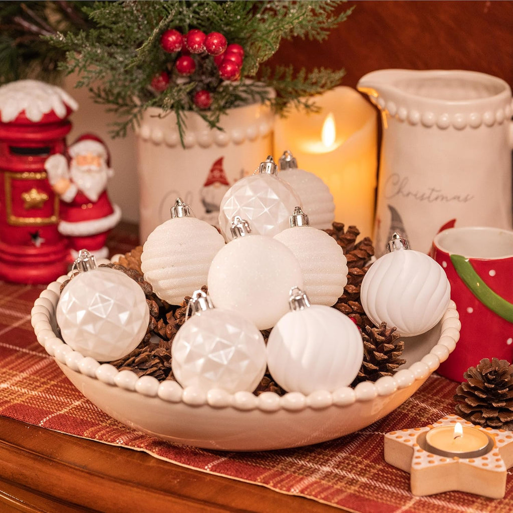 Valery Madelyn Christmas Ornaments Tree Decorations Set for Fall Halloween, 24ct White Shatterproof Ball Ornaments, 2.36" Hanging Ornament Bulk for Xmas Holiday Party Decor