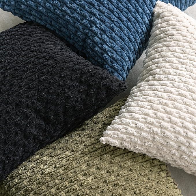 Set of 4 Blue Decorative Throw Pillow Covers 16x16 Inch Corduroy Pillow Covers - Image 8