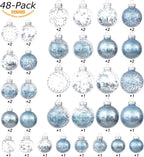 Sea Team Pack of 48 Shatterproof Clear Plastic Christmas Baubles Multi-Size Decorative Christmas Baubles with Stuffed Delicate Decorations (Babyblue)
