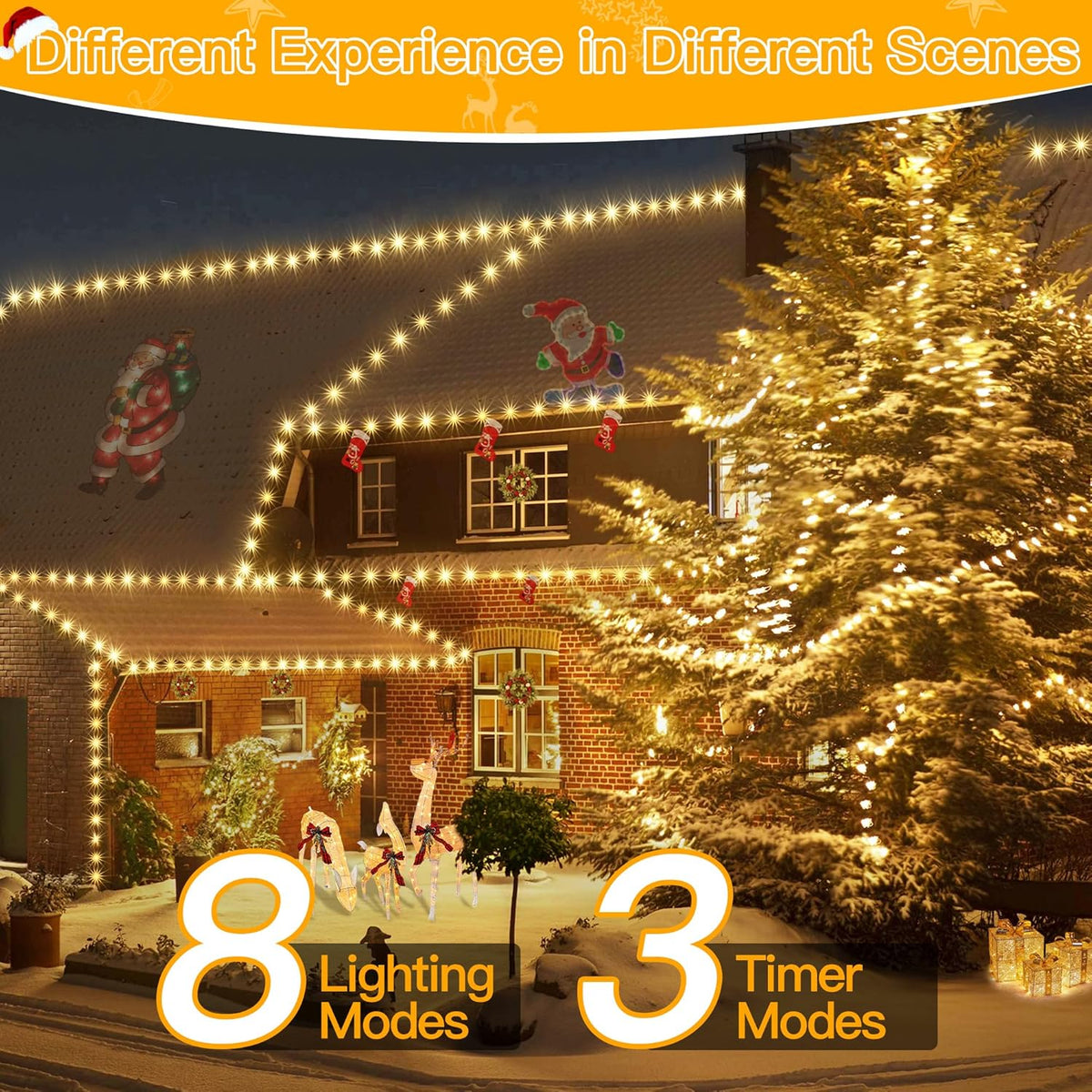 Ollny Christmas Lights 800 LED 262 FT Plug in, IP67 Waterproof Green Wire Outdoor Christmas Lights with Remote, 8 Modes and Timer Outdoor String Light for House Indoor Xmas Decorations (Warm White)