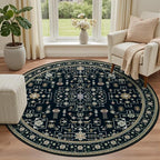 Round Area Rug for Living Room: 8ft Washable Rug for Bedroom Black | Vintage - Image 2