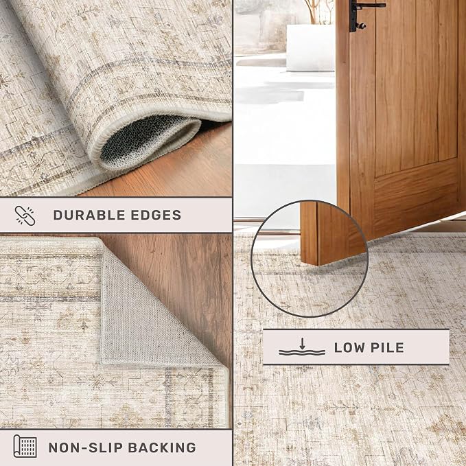 Washable Ivory 5x7 Rug for Bedroom, Home Office, Non Slip Dinning Rugs for - Image 5