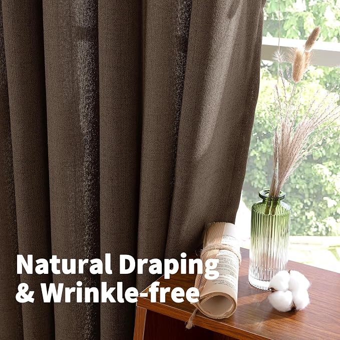 YoungsTex Brown Linen Semi Sheer Curtains 80 Inch Length - Image 7