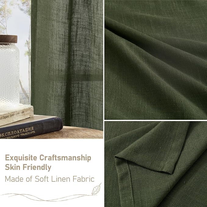 95 Inches Long Olive Green Linen Curtains - Image 6