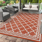 GAOMON Reversible Outdoor Rug 9'x18' Waterproof Plastic Straw Rug, Patio Rug, Large Modern Area Rug Carpet, Indoor Outdoor Rugs for Camping, Porch, Deck, Balcony, Backyard, Orange/White(Geometric)