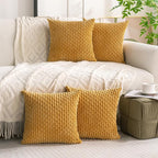 Set of 4 Mustard Yellow Decorative Throw Pillow Covers 18x18 Inch Corduroy - Image 9
