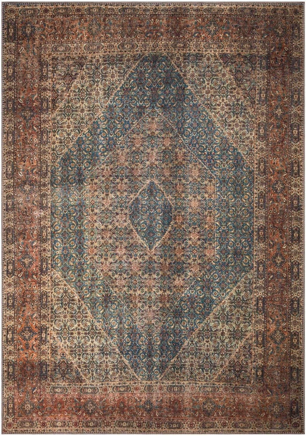 Keen Home Design 4x6 Rug - Machine Washable Area Rug with Non-Slip Backing, Ideal for Living Room, Dining Room, Bedroom - Vintage, Easy Clean, Durable, Low Pile Rug - (4' x 6')