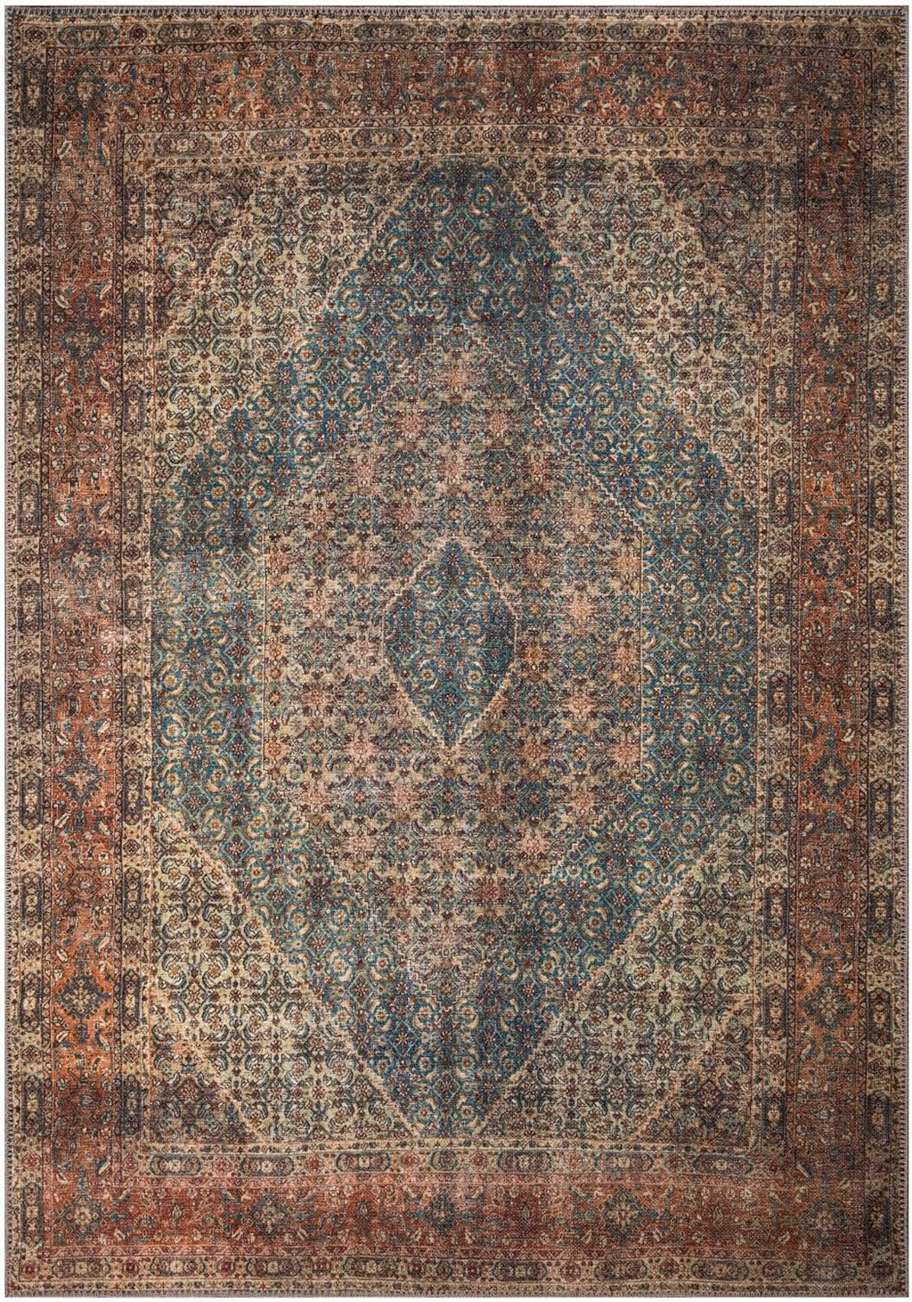 Keen Home Design 10x14 Rug - Machine Washable Area Rug with Non-Slip Backing, Ideal for Living Room, Dining Room, Bedroom - Vintage, Easy Clean, Durable, Low Pile Rug - (9'7" x 14')