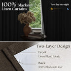 Dark Brown Pleated Double Layer Thick Linen Curtains 90 Inches Long | - Image 3