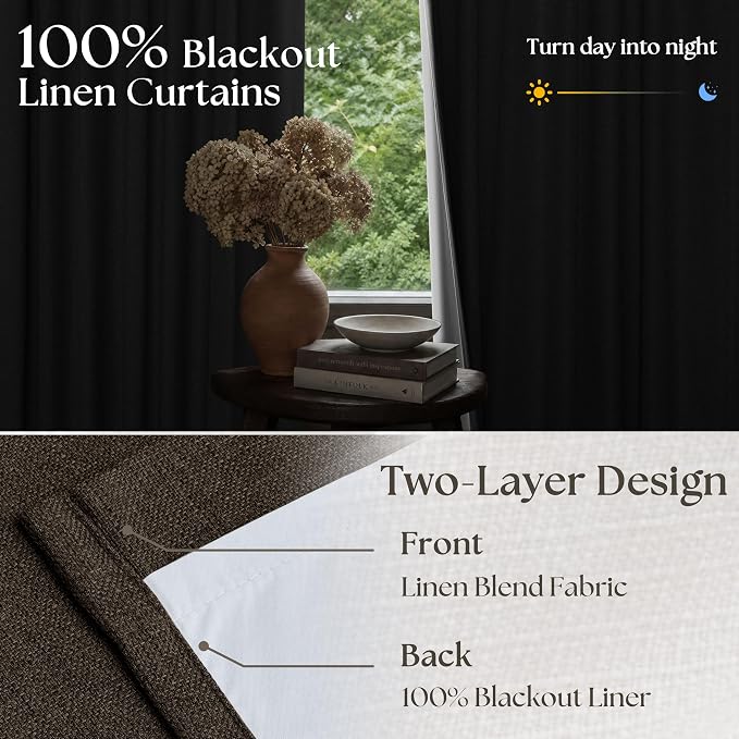 100% Blackout Linen 102 Inch Curtains 2 Panels - Image 5