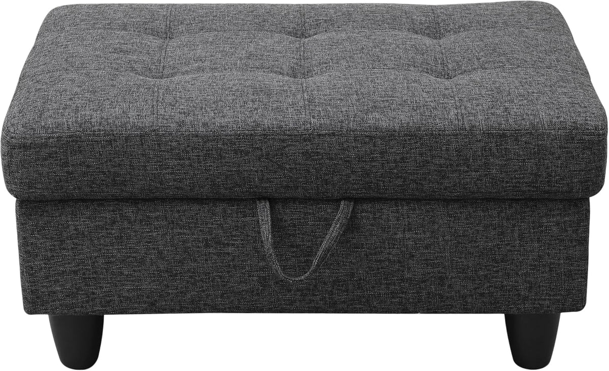 Ottoman Rectangular Storage Ottoman Bench, Flannel Footrest Stool Footstool with Lid for Living Room, Bedroom, Entryway, Black Gray, 35"x23.5"x17.5"