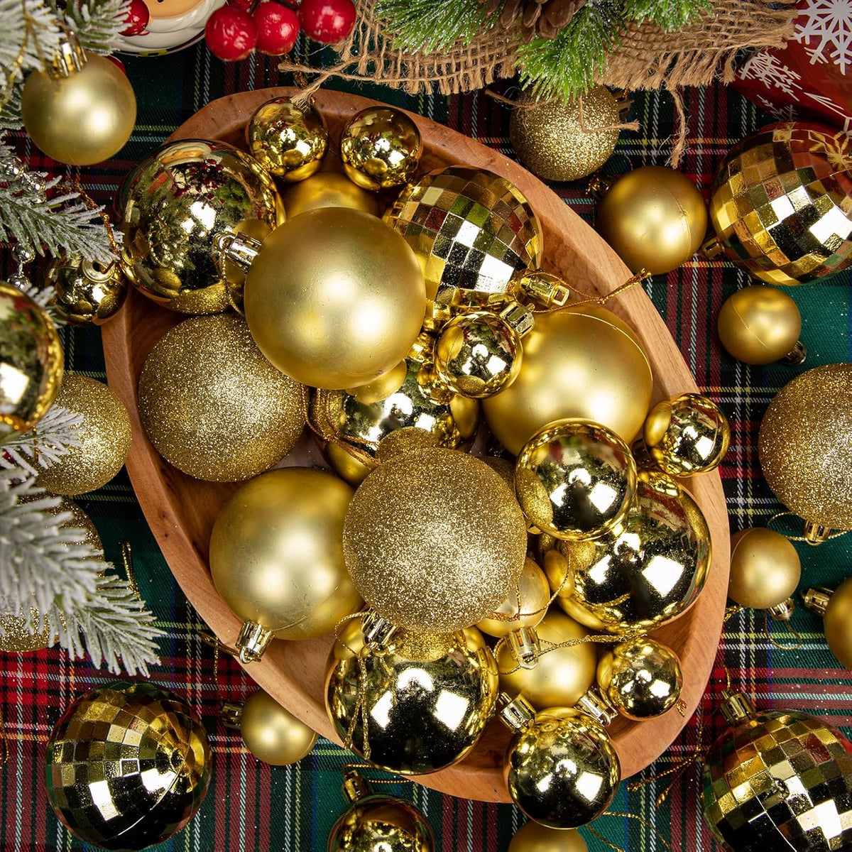 50pcs Gold Christmas Ball Ornaments Large Shatterproof Christmas Tree Decorations Xmas Tree Ornaments Balls with Hanging Loop for Xmas Wedding Holiday Party Wreath Home Decor