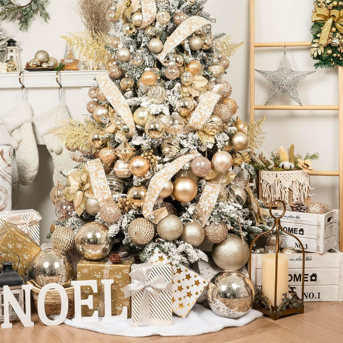 XmasExp Large Christmas Ball Ornaments,2pcs Champagne Giant Shatterproof Plastic Hanging Mercury Xmas Ball Decorations Christmas Tree Ornaments (Champagne Gold, 6")