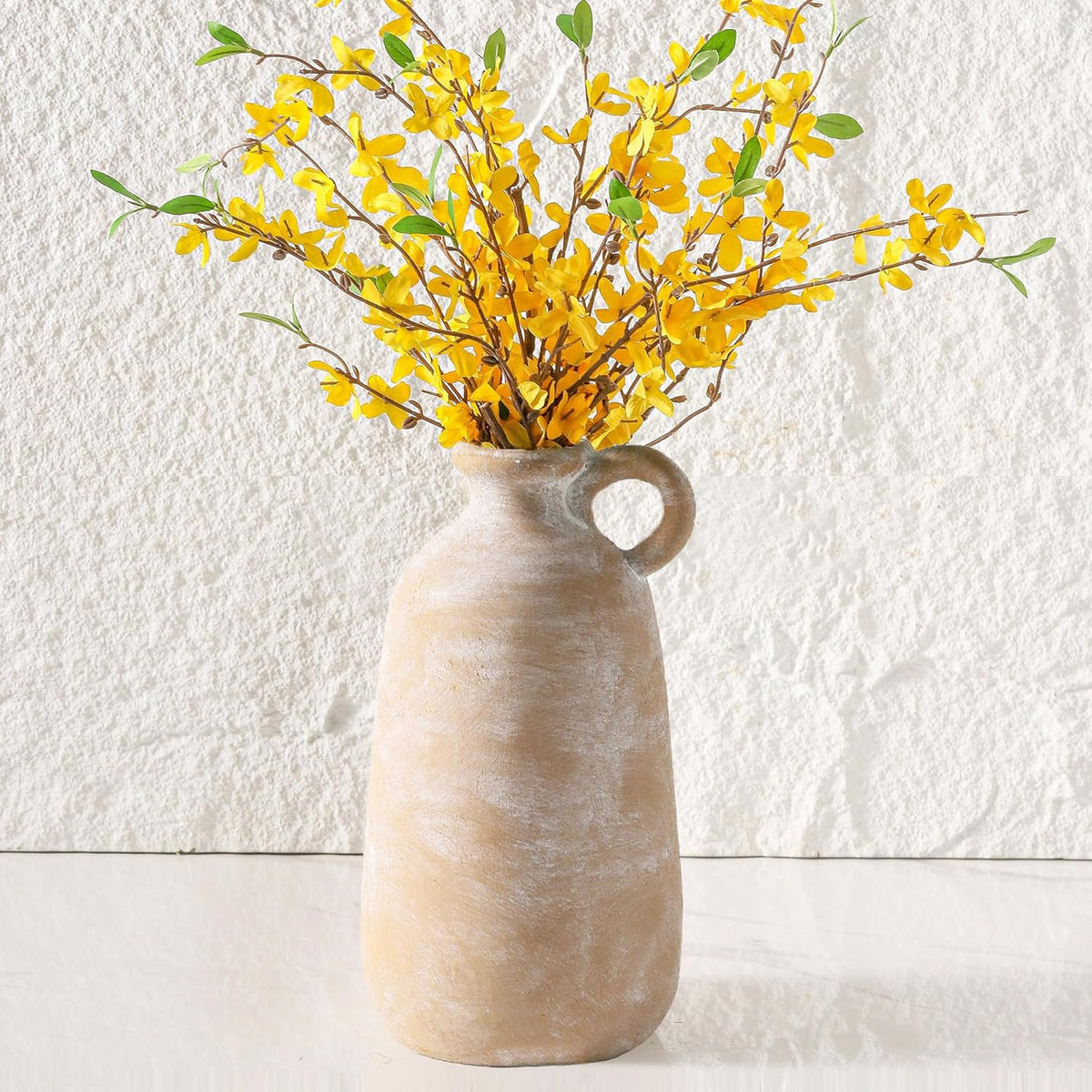 Ceramic Rustic Vase, 12.8" Large Flower Vases Home Decor for Pampas Farmhouse Decorative Pottery Clay Vase for Mantel Entryway Table Living Room Kitchen Bathroom Bedroom