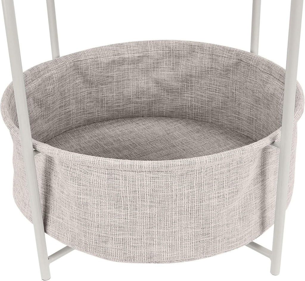 Amazon Basics Round Storage End Table, Side Table with Cloth Basket, White/Heather Gray, 17.7"L x 17.7"W x 18.9"H