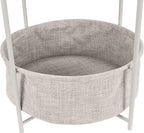 Amazon Basics Round Storage End Table, Side Table with Cloth Basket, White/Heather Gray, 17.7"L x 17.7"W x 18.9"H