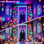 AOHMPT Glow-in-the-Dark Halloween Tapestry - UV Reactive Black Light Wall Hanging Decor for Spooky Parties, Bedroom, Living Room (Witches, 79L x 59W, Unframed)