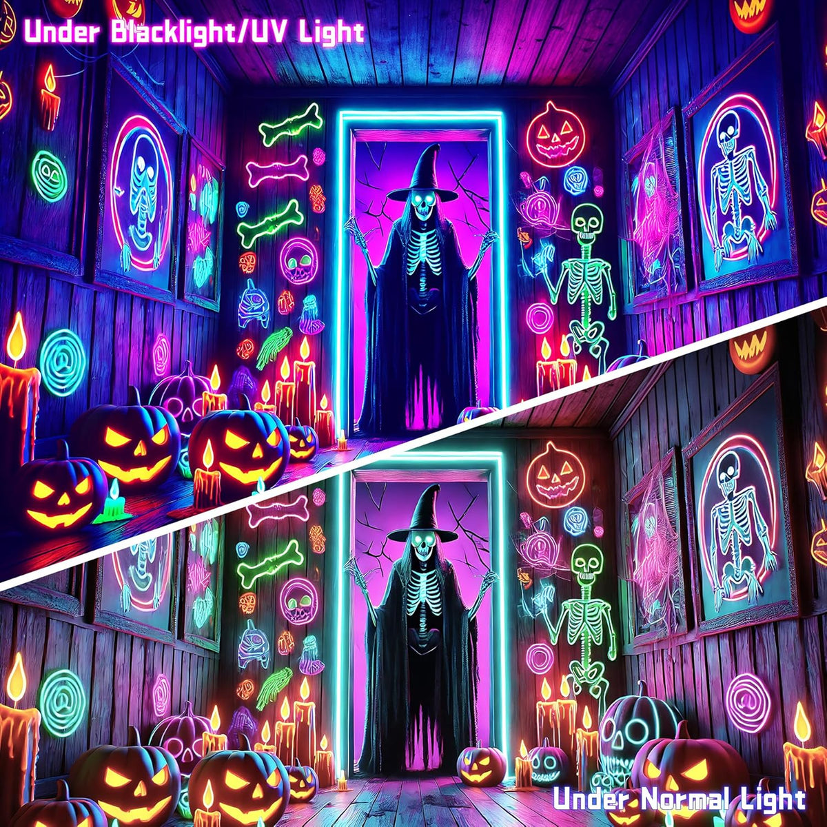 AOHMPT Glow-in-the-Dark Halloween Tapestry - UV Reactive Black Light Wall Hanging Decor for Spooky Parties, Bedroom, Living Room (Witches, 79L x 59W, Unframed)