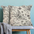 CXMEIFLY Spring Floral Leaves Pillow Covers 24 x 24 Inch Set of 2 for Chinoiserie Flowers Decor Throw Pillows Black and White Seasonal Plant Outdoor Decorative Cushion Cases for Couch Bed Decorations