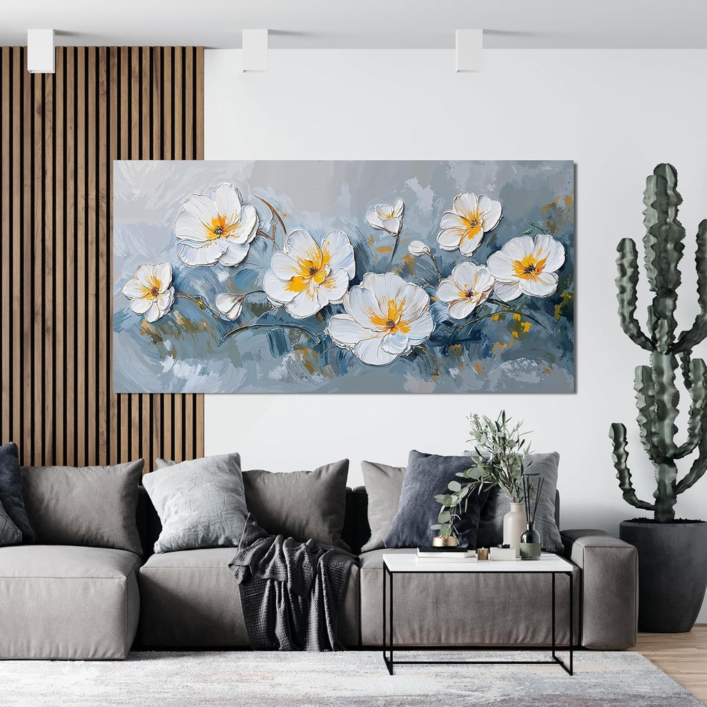 KUPTEU Canvas Wall Art Decor Large Wall Art Pictures for Living Room Oversized White Flowers Wall Art Prints Canvas Art Wall Decor Hallway Decorations Artwork for Walls Bedroom Home Decor 29" X 58"