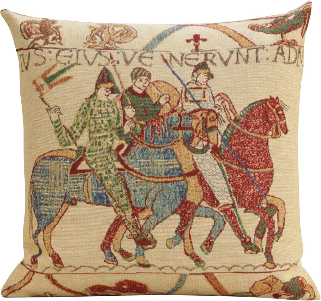 Charlotte Home Furnishings Bayeux Mont St. Michel Throw Pillow Cover 16" x 16" – Medieval Tapestry Cushion Case for Sofa, Couch, & Bed | Cotton Jacquard Woven in Europe | Insert Not Included