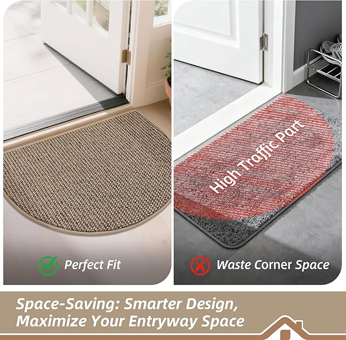 BEQHAUSE Dirt Trapper Door Mat 32" x 48" Half Circle Non Slip Rugs, Taupe | - Image 6