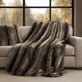 Luxury Faux Fur Throw Blanket, Soft Fluffy Faux Mink Blankets for Bed, Couch, Sofa, Thick Cozy Plush Warm Fur Throws with Reversible Velvet, Ombré Sable Brown, 50"x60"