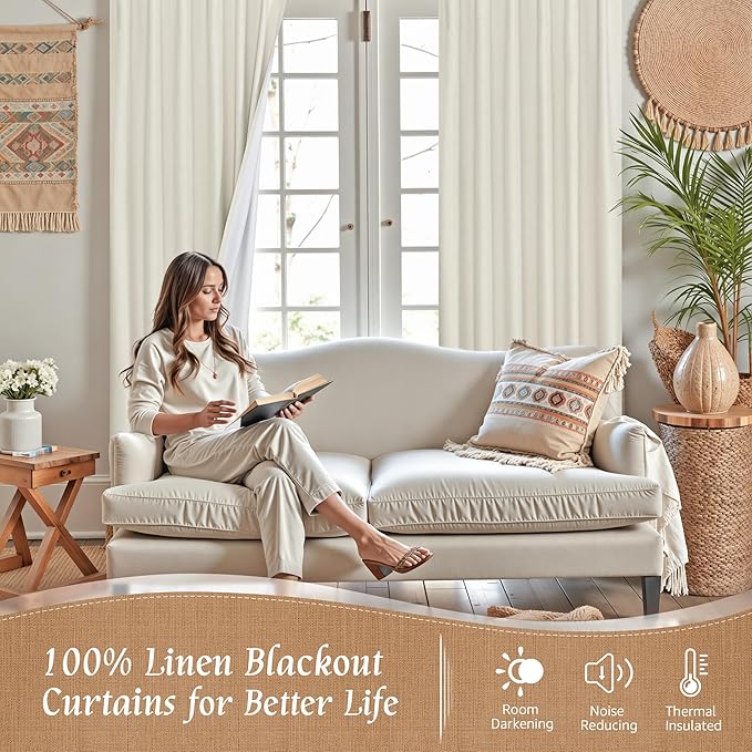 Natural 100% Blackout Linen Curtains 63 Inches - Image 2