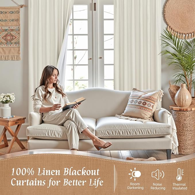 Natural 100% Blackout Linen Curtains 45 Inches - Image 2