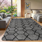 7x9 Area Rugs for Living Room Bedroom, Fluffy Grey and Black Geometric Rug | - Image 6