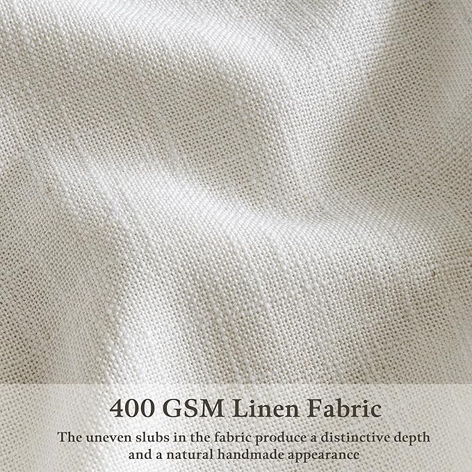 Pinch Pleated 132 Inch Beige White Semi Sheer Linen Curtains 11 Ft 2 Panels | - Image 3