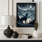 Poster Master Vintage Illustration Poster - Retro Animal Print - Gift for Artist, Friend - Wolf Howling at the Moon, Mountain, Snow, Landscape - Wall Decor for Home, Office, 24x32 Unframed Wall Art