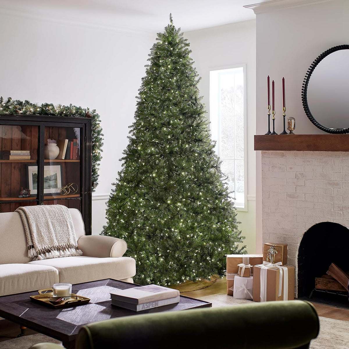 National Tree Company Pre-Lit Artificial Full Christmas Tree, Green, Dunhill Fir, Dual Color LED Lights, Includes PowerConnect and Stand, 10 Feet