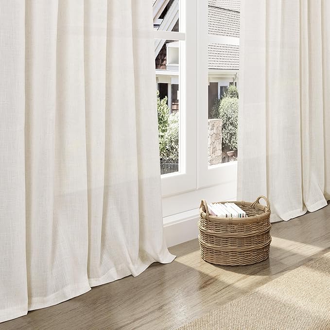 Modern Linen Curtains for Living Room 72 Inches Long Light Filtering Semi Sheer - Image 5
