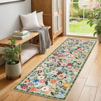 PLHXFR 2x5 Washable Runner Rug：Floral Indoor Kitchen Soft Carpet Green | - Image 3