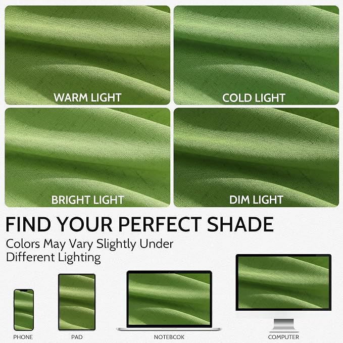 Lime Green Linen Blend Light Filtering Back Tab Curtains 108 Inches Long - Image 4