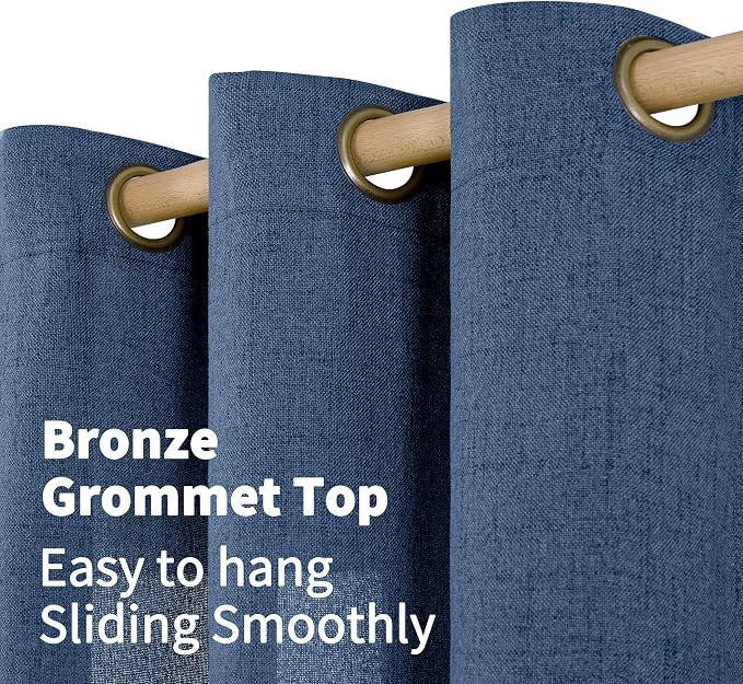 YoungsTex Navy Blue Linen Curtains 48 Inch Length, Short Light Filtering Semi - Image 6