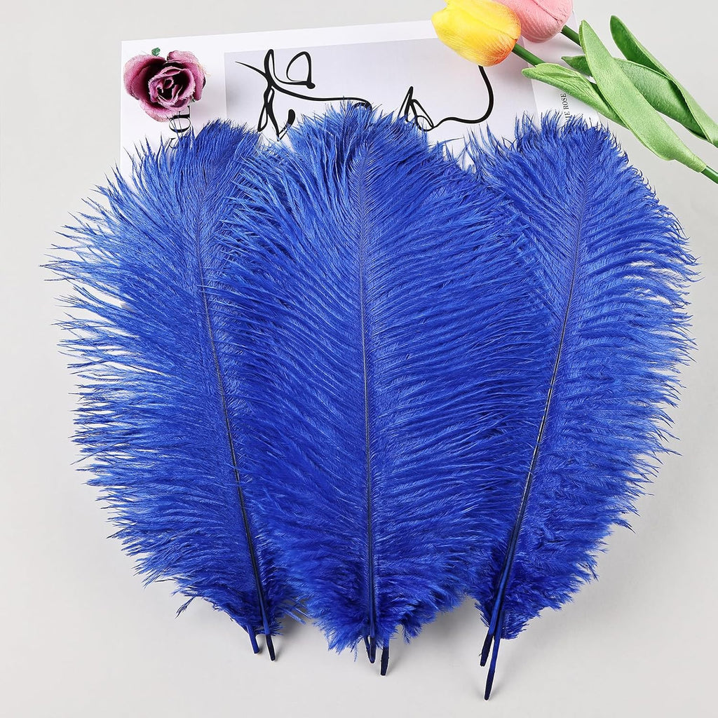 THARAHT Blue Ostrich Feathers 12pcs Natural Bulk 8-10Inch 20cm-25cm for Crafts Wedding Party Centerpieces Easter Gatsbi and Home Decoration Feathers