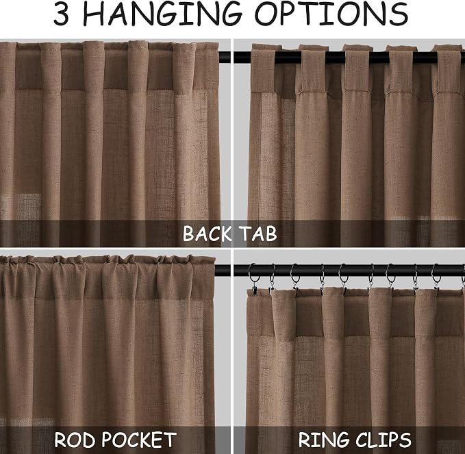Extra Long Caramel Brown Linen Curtains 2 Panels 102 Inches Long - Image 2