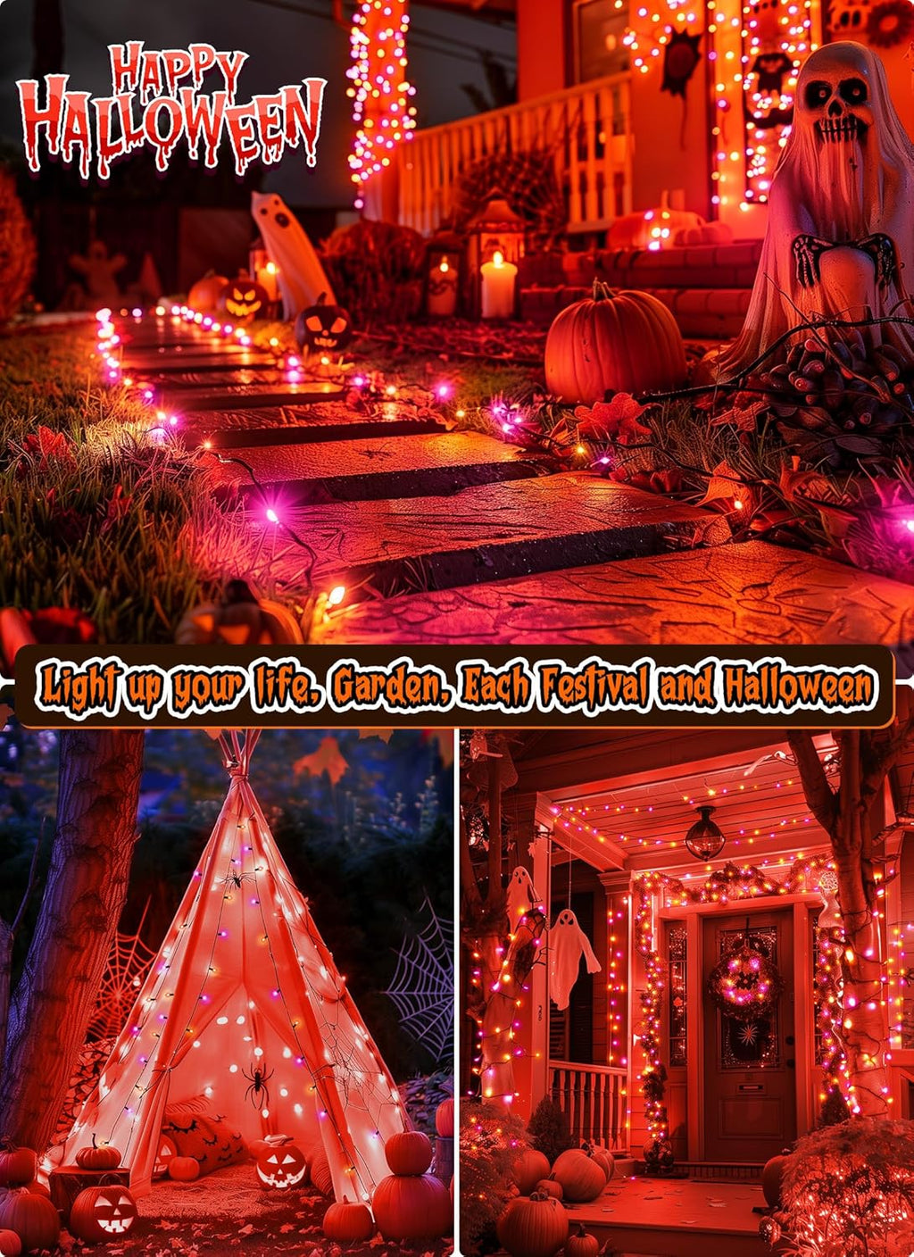 Halloween Mini Lights, 50 Count 13 Feet Incandescent Bulb Mini String Lights, Connectable Halloween Lights for Haunted House Ghost Party Holiday Window Indoor Outdoor Decoration, Orange & Purple