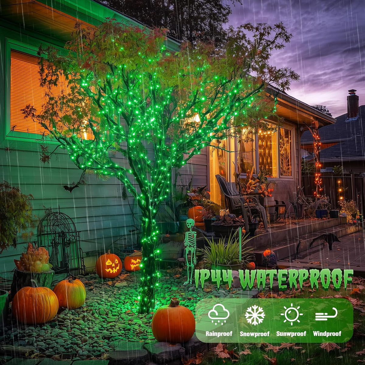JMEXSUSS 2 Pack Green Halloween Lights, Each 33ft 100 LED Green Solar Lights Outdoor, Waterproof Solar Fairy String Light for Outside Patio Garden Party Tree Christmas Halloween Decorations