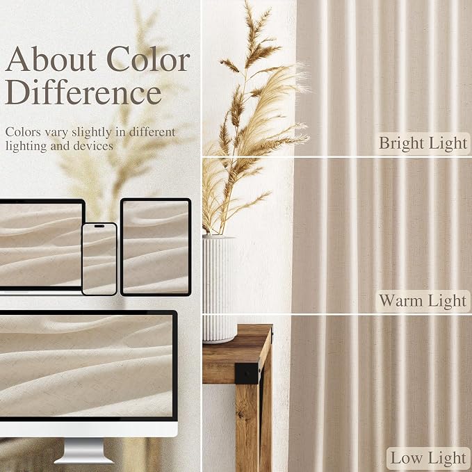 108 Inch Long Curtains for Living Room Cream Beige Linen Modern Farmhouse Decor - Image 3
