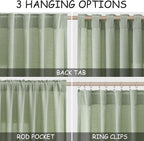 Mist Sage Linen Curtains 102 Inches Long Rod Pocket Back Tab Drapes 2 Panels Set - Image 2