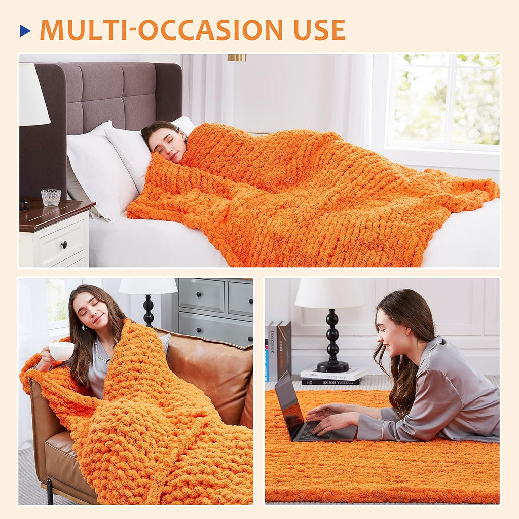 L'AGRATY Chunky Knit Blanket Throw - Soft Chenille Yarn Throw Blanket 40x50： Handmade Thick Cable Knit Crochet Blanke - Large Knit Blanket Chunky Rope Knot Throw Blanket for Couch Sofa Bed Home Decor