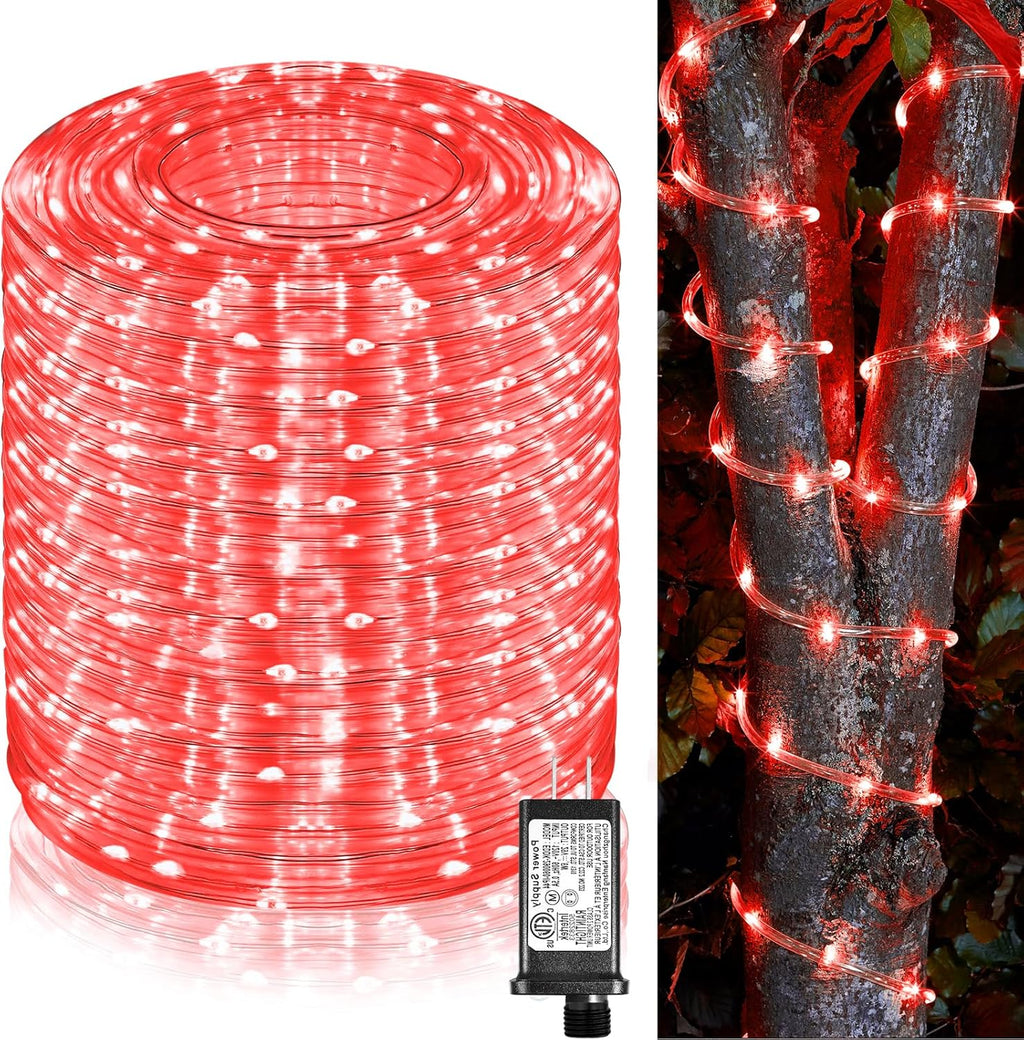 Rope Lights for Outside, 164FT 500 LED String Lights Outdoor Waterproof, 8 Modes Plug in Clear Tube Lights for Indoor Bedroom Garden Patio Tree Pool Background Deck Decorations, Red