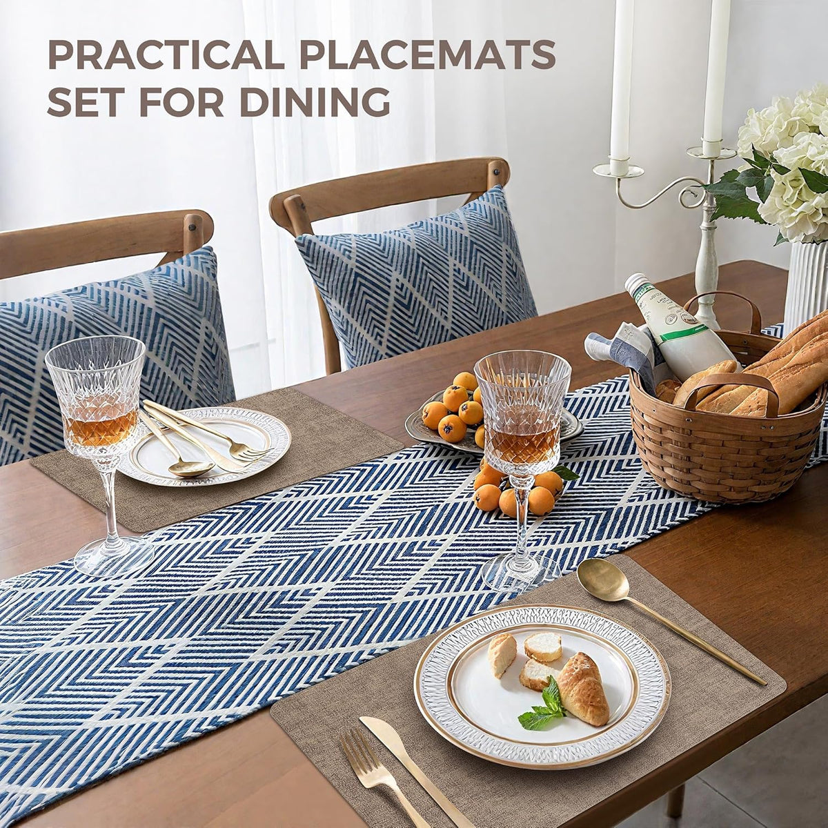 Vinyl Placemats Set of 4, Faux Leather Waterproof and Heat Resistant Place Mats, Washable Anti-Slip Table Mats with Coaster, Wipeable Placemats for Indoor & Outdoor 17" x 12" (Light Coffee, Set of 4)