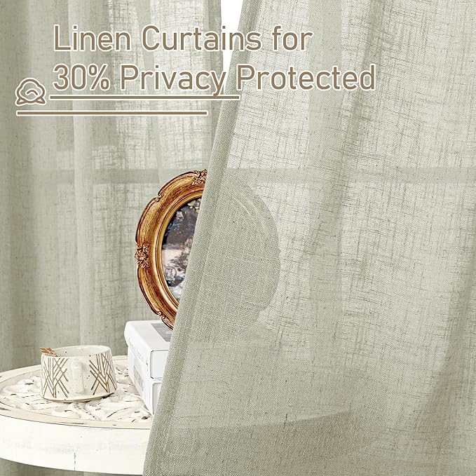 Sage Grey Linen Boho Sheer Curtains 84 inch Length 2 Panels | Light Filtering - Image 5